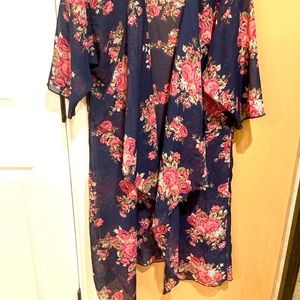 LulaRoe Sheer Rose Floral Print Kimono Coverup Duster Cardigan S